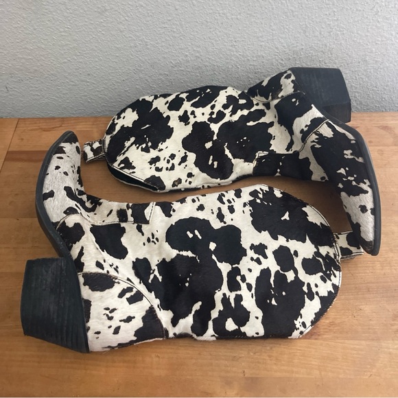 DINGO Black Cow Print Pointed Toe Boots DI127 Live a Little Leather Real Fur Sz7 - Picture 12 of 15